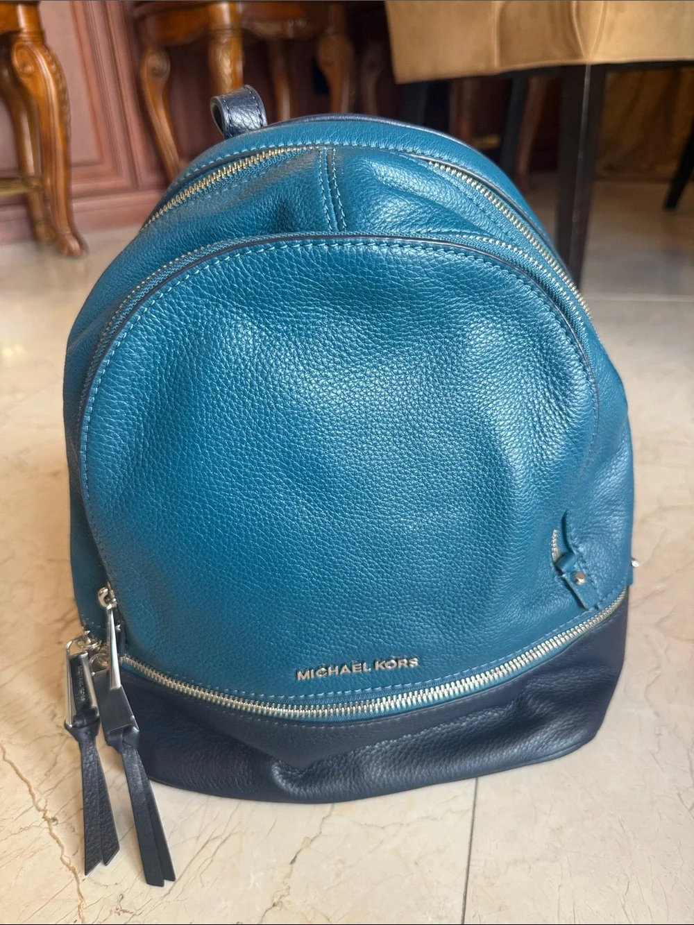 Michael Kors Teal and Navy Pebbled Leather Backpack NEVER WORN BRAND NEW